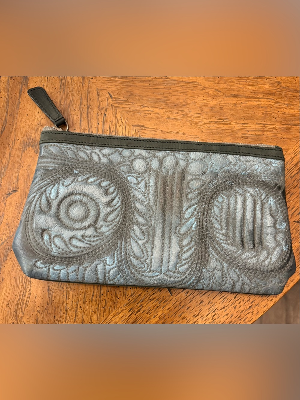 Firenze Bella blue gray leather clutch